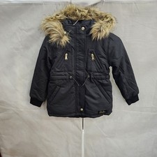 Justice Parka Winter Coat Girls Faux Fur Trim Size XSmall 5/6 Black NWT