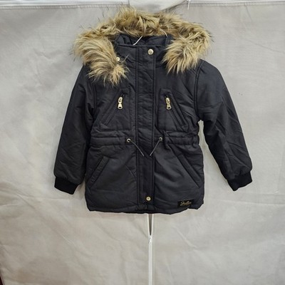 Justice Parka Winter Coat Girls Faux Fur Trim Size XSmall 5/6  Black  NWT
