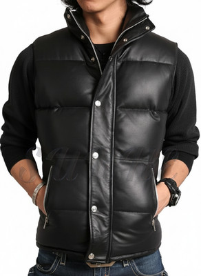 Men's Puffer Vest Premium Plain Genuine Real Leather New Vests Custom Handmade