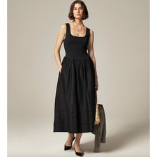 J.Crew Drop Waist Mixy Dress Midi Cotton A Line Retro Minimalist Black XXS NWT