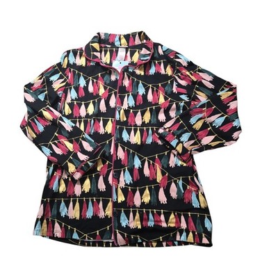 NWT Bed Head Pajama Top Black Long Sleeve Multicolor Tassels Size Large