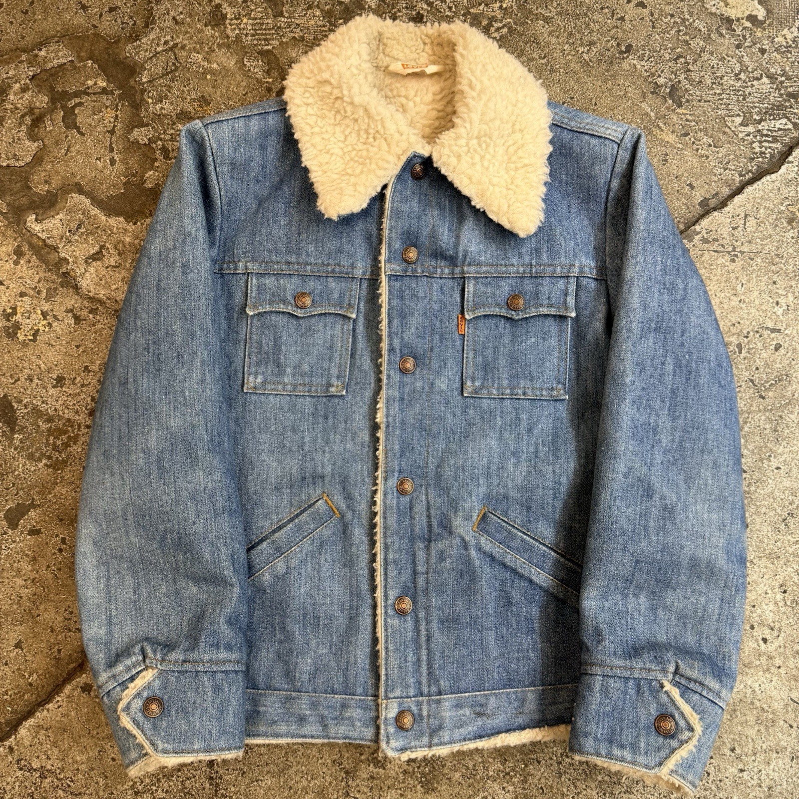 Vintage 80s Orange Tab Levi’s Sherpa Lined Denim Trucker Jacket Men’s Small