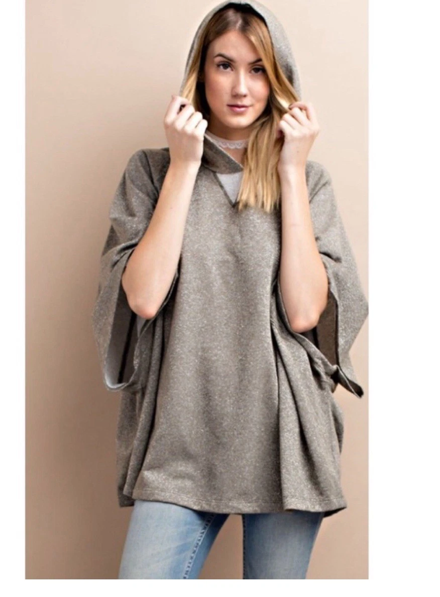 Boutique Easel Shimmer Caped Hoodie Poncho NEW Olive Green