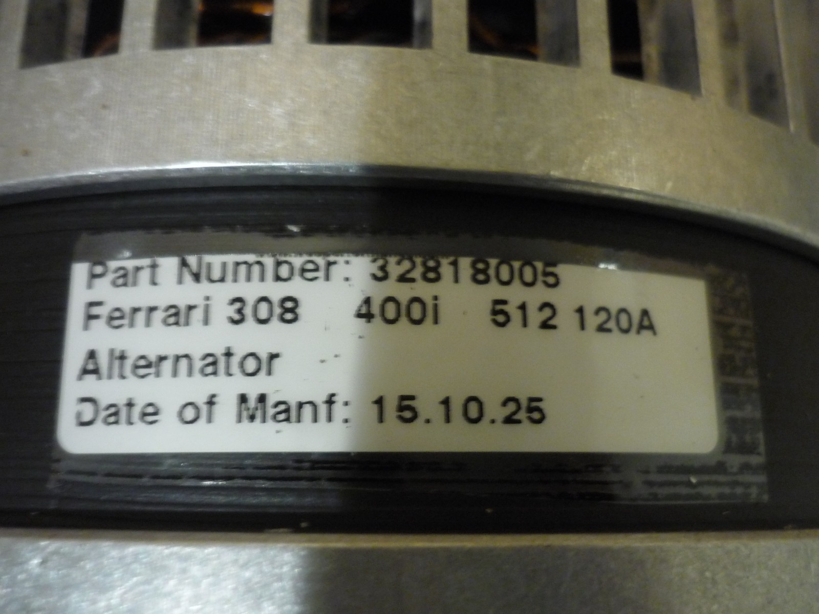 Ferrari 308,400i,512 - Alternator 2 Lug 120 Amp  New Reproduction  -P/N 32818005