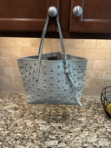 Jimmy Choo Sasha Gray Leather Star Studded Tote Bag