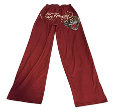Ed Hardy Sweatpants 1990's RARE with Pockets Burgundy Size Small Y2K Unisex