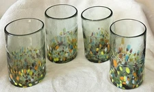 Set Of 4-Hand Blown Confetti Thick Glass Tumblers Multicolor Artisan-Crafted