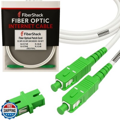 15M (50ft.) SC/APC to SC/APC Patch Cable OM2 Single Mode 9/125um - White