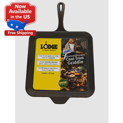 Lodge Cast Iron 11'' Savor the Outdoors, Seasoned Square Griddle, Black
