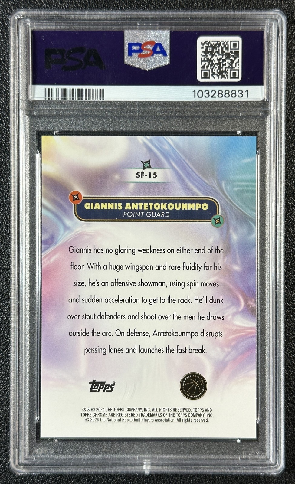 1/1 GIANNIS ANTETOKOUNMPO PSA 9 2023-24 TOPPS CHROME SUPERFLY SUPERFRACTOR 1/1 view 2