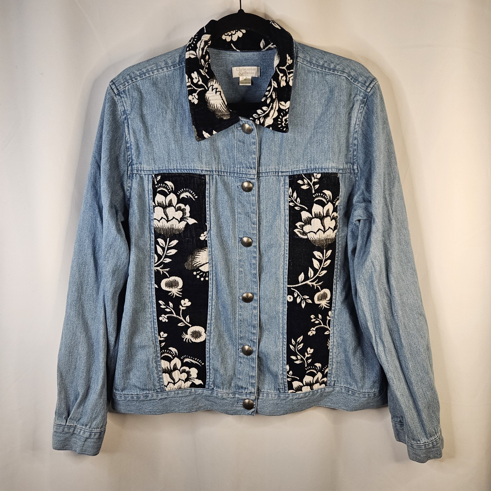 Christopher & Banks Embroidered Patchwork Blue De… - image 1