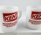 Vintage Milk Glass Mug set  made for Kent Feed Co. Brooklyn, Iowa Retro