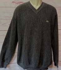 Vintage Lacoste Men's V Neck Alligator Sweater Size XL French 6 Gray ALPACA