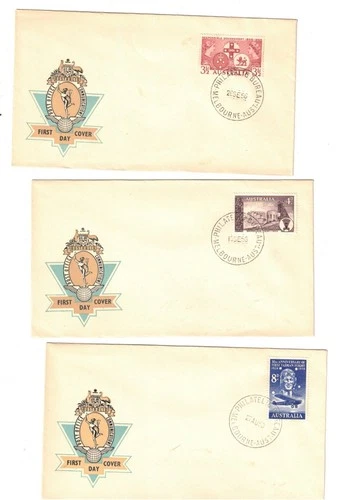 Australia 1956/58 UNADDRESSED OFFICIAL FDCs       Lot 4   (3 items)