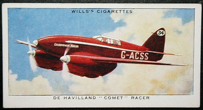 DE HAVILLAND COMET Racer  Vintage 1938 Illustrated Aviation Card  DF28MS
