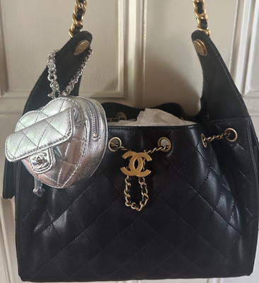 New CHANEL 25B Mini Heart Silver Lambskin CC LOVE for 25 Hobo Bag