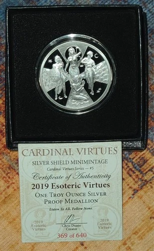 ESOTERIC VIRTUES 1oz Proof #5 in Series 2019 Silver Shield COA 369/640 BRAND NEW