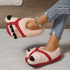 Funny Foot Plush Novelty Slippers, Creative Soft Sole Slip On Winter Shoes