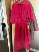 Yours London Women’s 18 Regular Pink Wrap Midi Dress V-Neck 3/4 Chiffon Belted