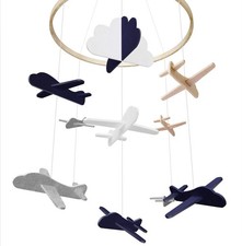 GIFTSFARM Baby Crib Mobile, Airplane Navy Blue Grey White Tan