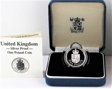 1988 Royal Mint The Royal Shield Silver Proof one Pound, £1 coin, COA, Box