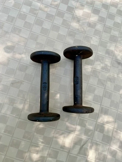 Old Set of 3 lb Cast Iron "Bun Head" Dumbbells Weights
Opens in a new window or tab