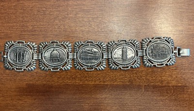 Vintage PISA ITALY 1940s Eloxal Aluminum Souvenir Bracelet Signed 8  By 1.25 