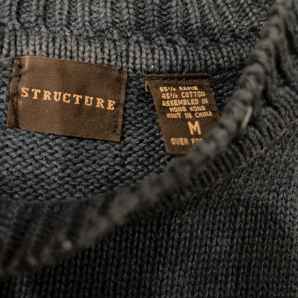 Vintage Structure Mens Sz M Color Block Classic Cotton Ramie Pullover Sweater 90 - Image 4 of 4