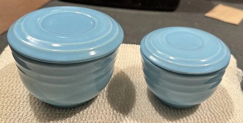 Vintage Turquoise Bauer Pottery Canister Set — 2 Pieces, California USA
