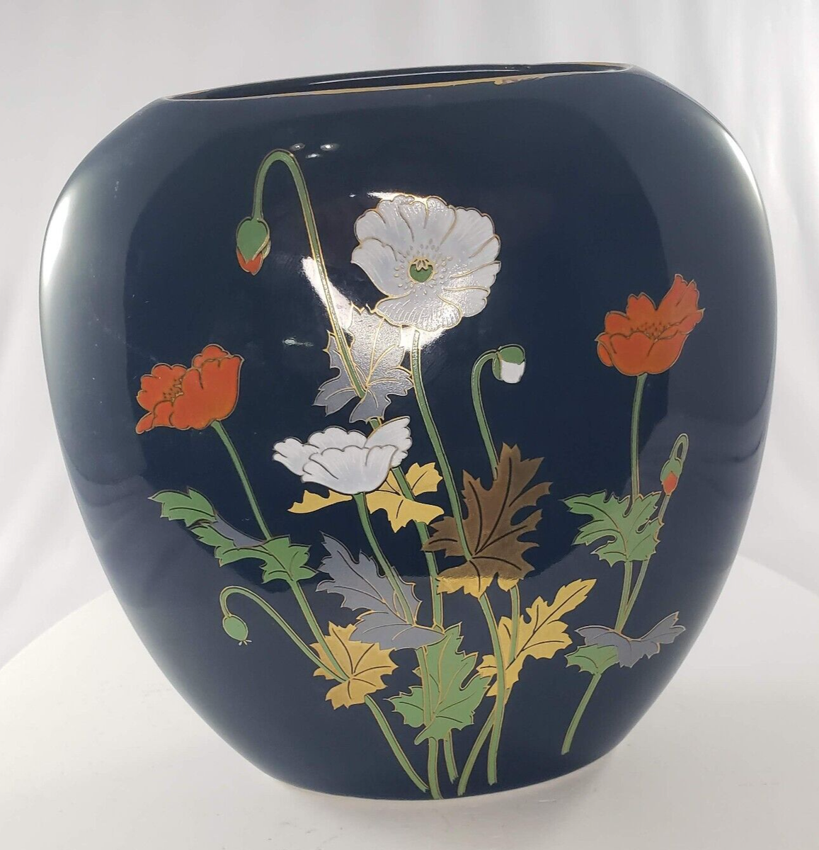 Yamane yoto様 確認用 Vintage Toyo Vase Yamaji Japan Flowers Hand Painted Midnight Blue