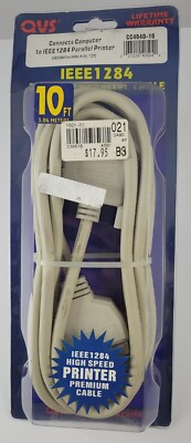 IEEE1284 10 Foot Parallel Cable NOS Male-Female Printer Cord Gold Plated CC404D