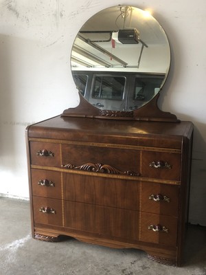 Excellent Antique 1930 S 1940 S Waterfall Dresser With Attached