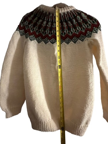 Fair Isle Sweater Handmade Knitted Wool Norwegian White Blue Red See Measuremnts - Imagen 14 de 22