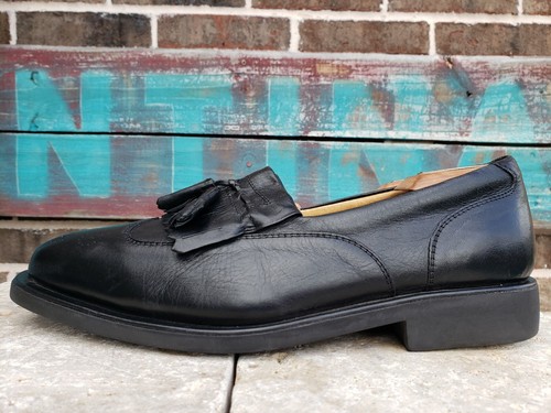 Sandro Moscoloni 8101 black leather wingtip kiltie tassel loafers Men's 8.5 D - Picture 2 of 9