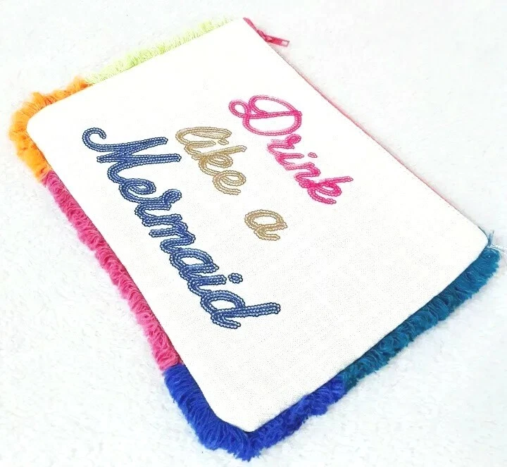 Bolsa de viaje Express Drink Like A Mermaid cosmética rosa azul mezcla de lino nueva con etiquetas Foto 2 de 4