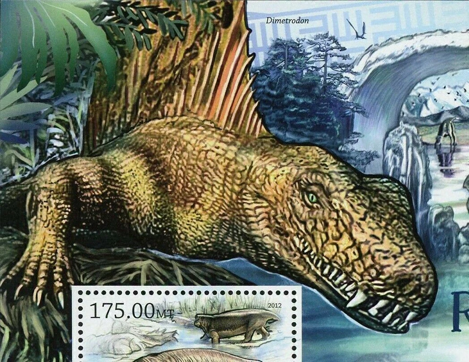 Sello de reptiles Lystrosaurus Dimetrodon Eoraptor dinosaurio S/S MNH #5840 / Bl.641 Foto 3 de 4