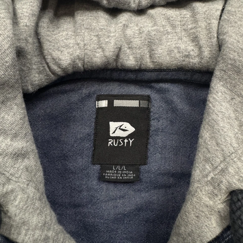 Rusty Surfboards Button Up Shirt Size L Blue Long Sleeve Hooded Outdoor Surfer - Image 2 of 4