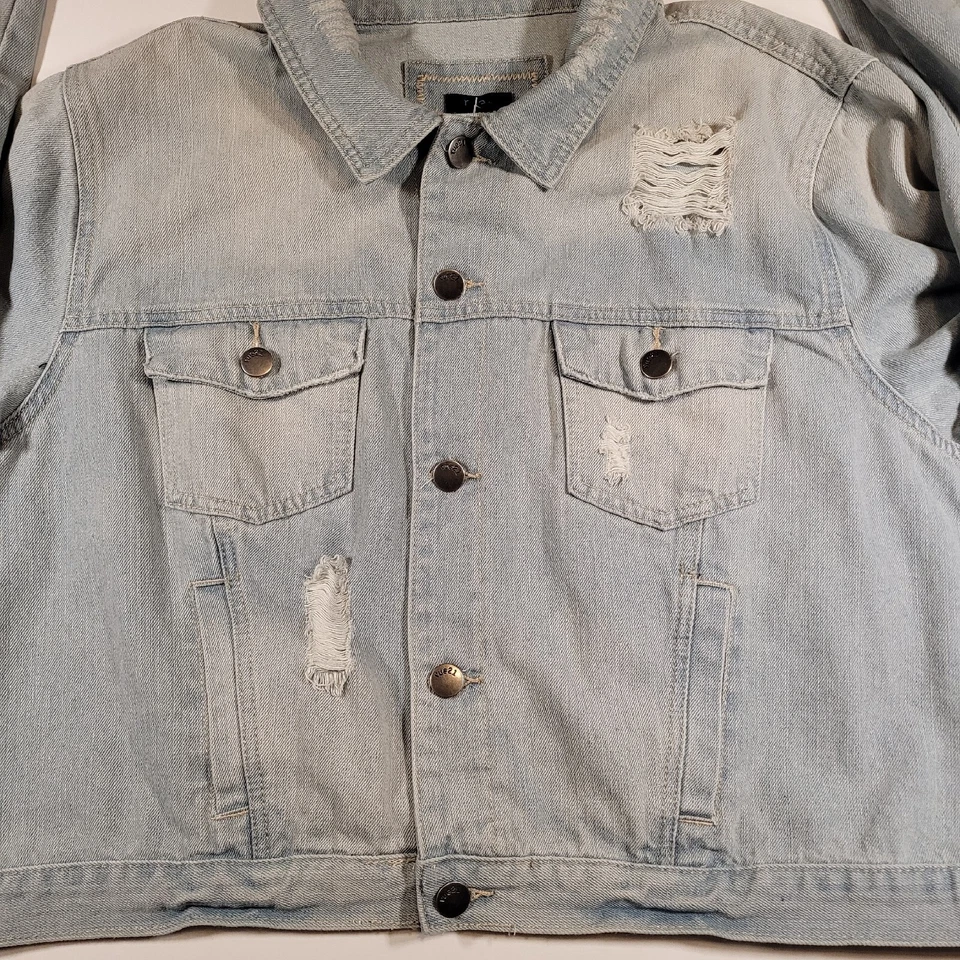 Rue 21 + Womens Size 3 XL Denim Jacket Lightwash Blue Distressed Thrashed NWT - Image 4 of 4