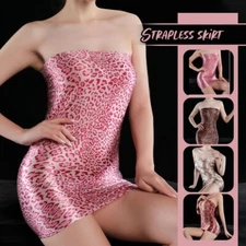 Glossy Silky Leopard Bodycon Tight Pencil Tube Micro Mini Dress Shiny Clubwear 