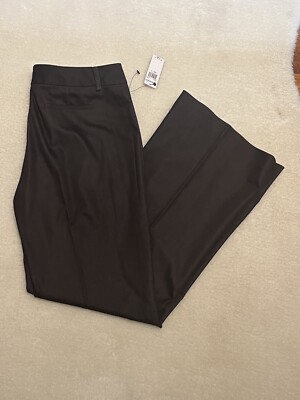 NWT $198 Tahari Walnut Brown Dress Pants Size 12 Wide Leg Flare Cotton Blend
