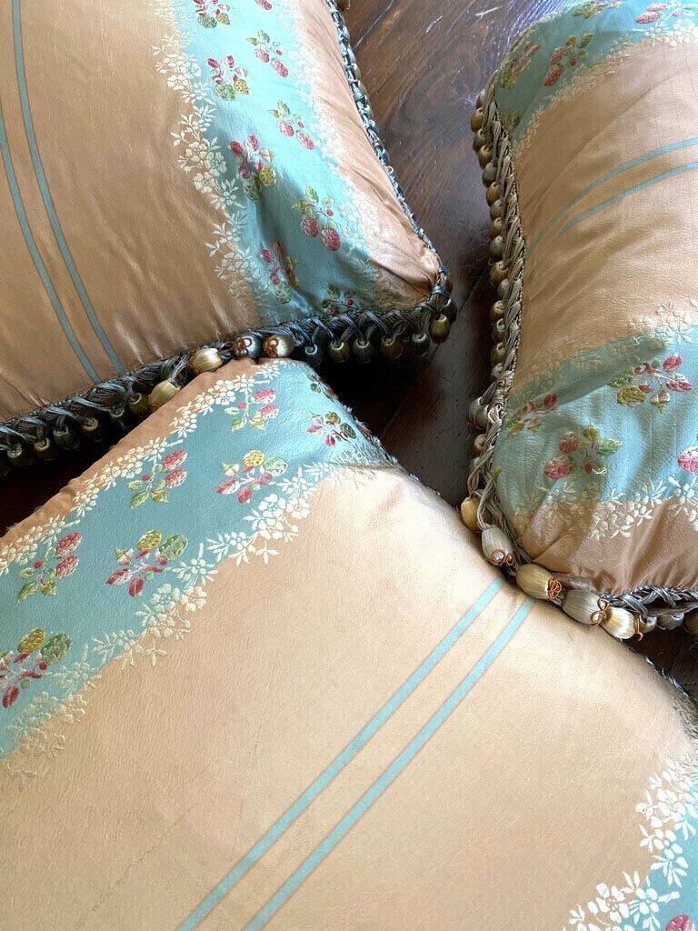 Large High End Decorator Silk Taffeta Brocade Pillow Strawberries  WW473