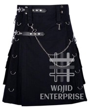Scottish Fashion Modern KILT Black Cotton Men's Gothic KILT Goth Utility KILT