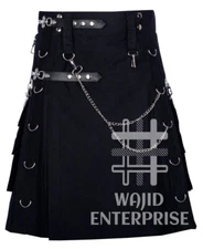 Scottish Fashion Modern KILT Black Cotton Men's Gothic KILT Goth Utility KILT
