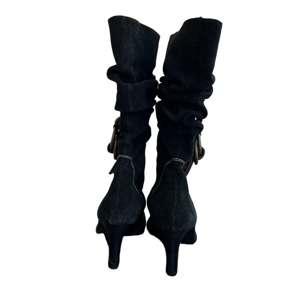 Lo último en Hollywood Negro Gamuza Correa Metálica Tacón Holgado Botas talla 8 Foto 3 de 4