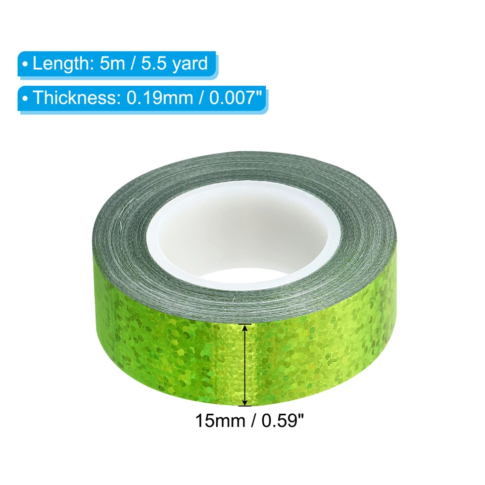 Étincelle Paillettes Ruban 15mm x 5m, Holographique Rubans Autocollant Vert - Photo 2/4