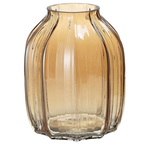 Large Amber Glass Vase for Flowers Ribbed Tall Gold Floor Vase 8.0" Decorativ...