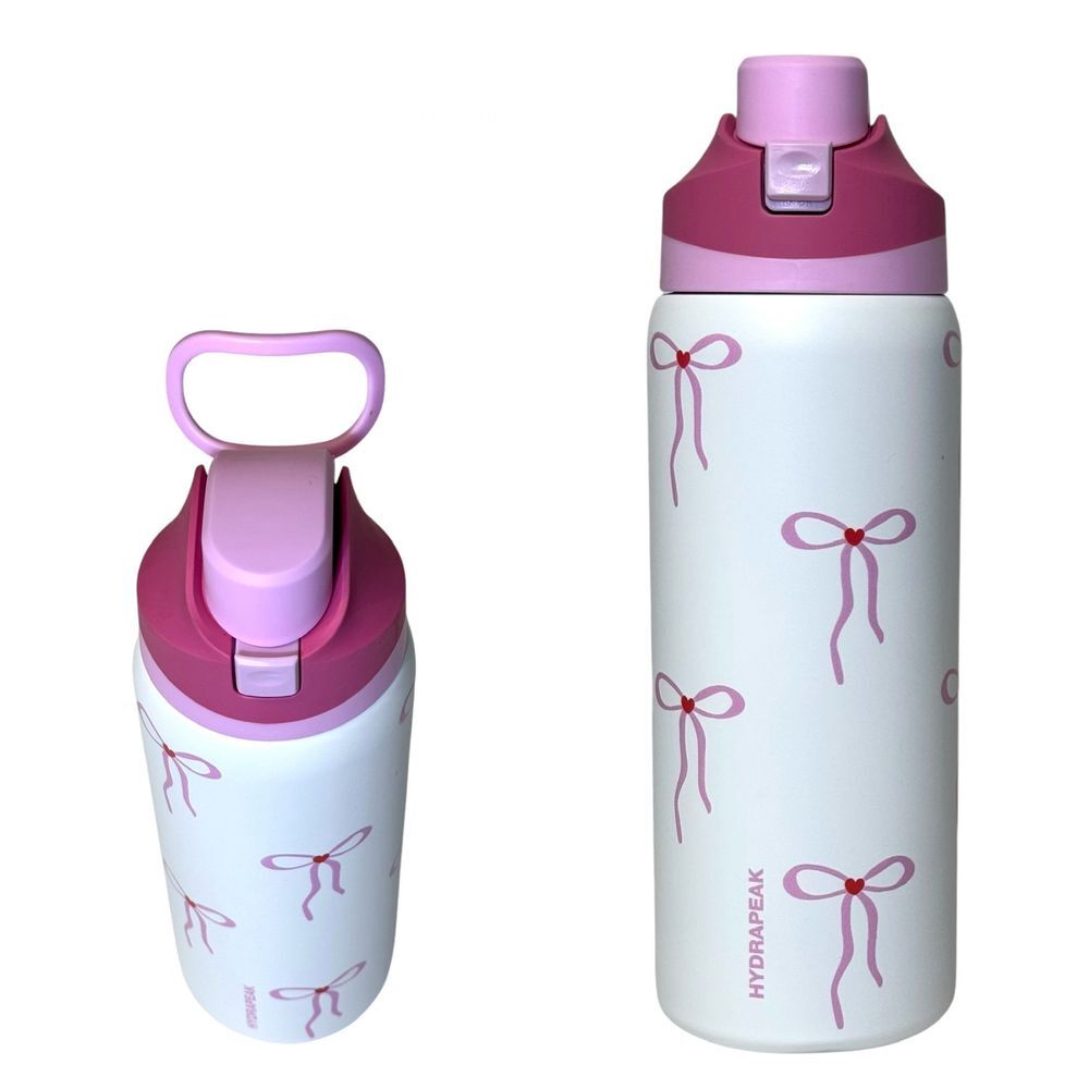 Hydrapeak 32 oz Stainless Steel Pink Bows Water Bottle Artisan