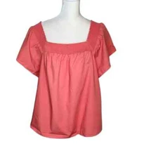 Rails Sonora Smocked Short Sleeve Coral Top Large