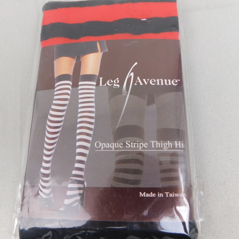 Medias Leg Avenue 6005 opacas a rayas hasta el muslo - rojas, talla única #3675 Foto 2 de 4