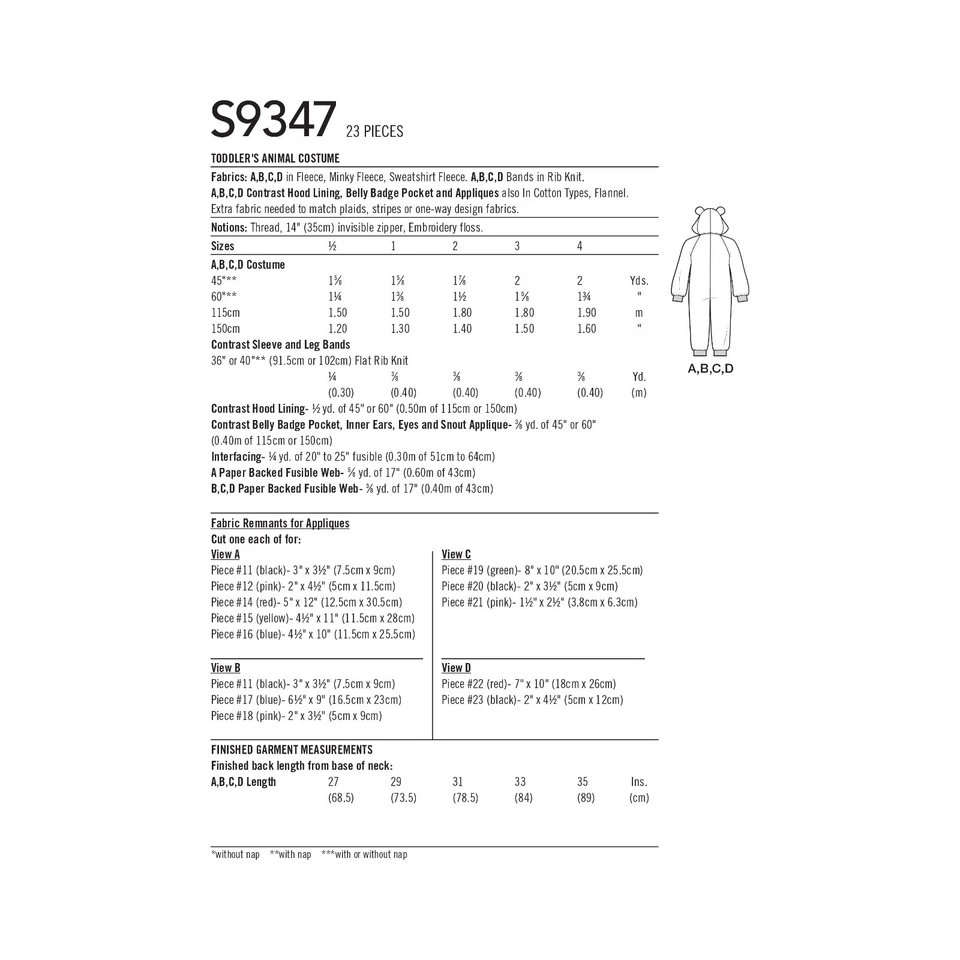 9347 PATRON SIMPLICITY COSTUME BISOUNOURS COMBI ENFANTS DE 6 MOIS AU 4 ANS - Immagine 2 di 2